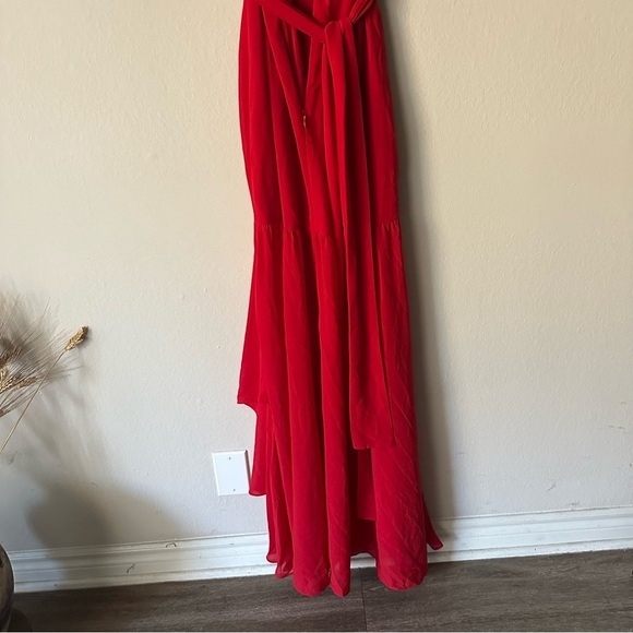 Privacy Please X Revolve Red Ruffle Sleeve V-neck Belted Maxi Dress Holiday XS - Picture 13 of 14